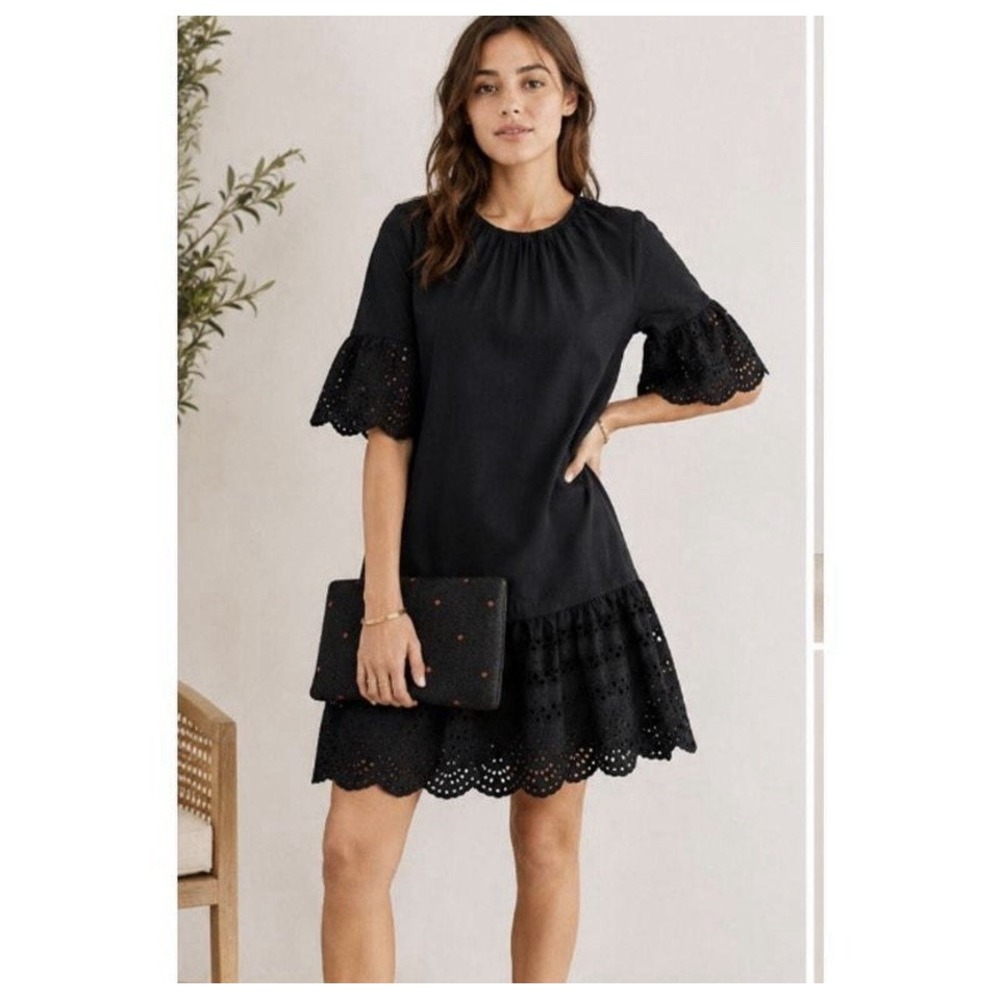 Madewell Black Eyelet Drop Waist Dress Size XS